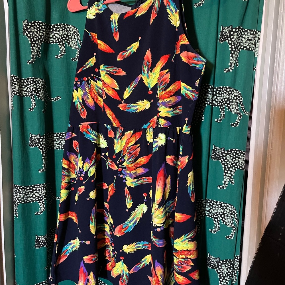 Poppy Lux dress! Size 12US back zipper. Rainbow feathers!